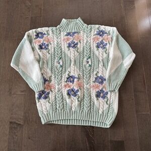 Vintage Casual Corner 90s Sweater Cottagecore Grandma Floral Mock Neck‎ M